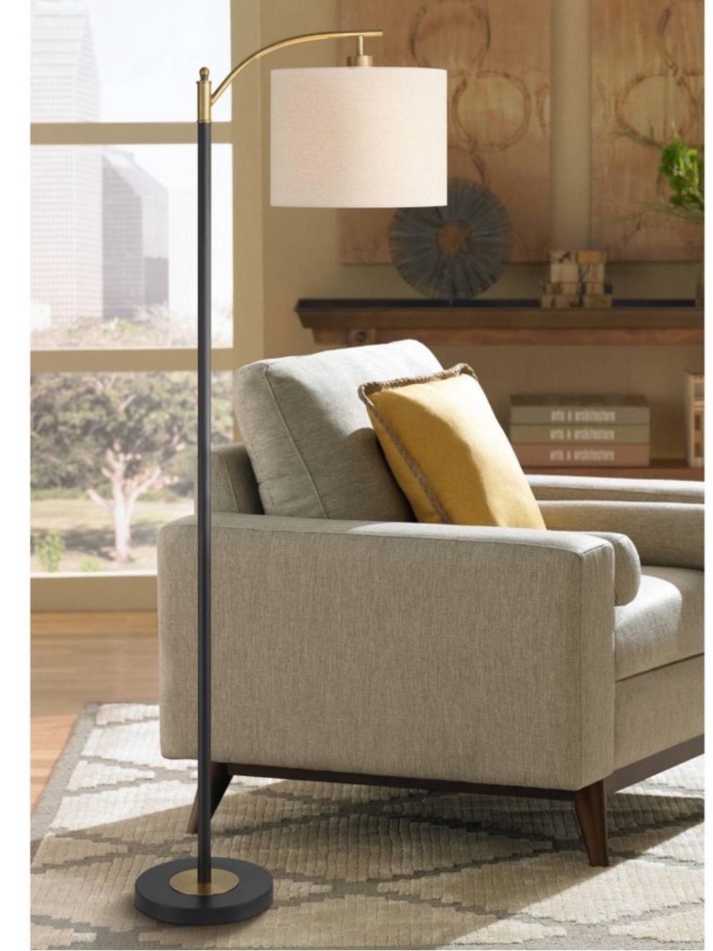 Possini Euro Rayna 61.5” Black Gold Modern Floor Lamp Beige Shade NEW IN BOX